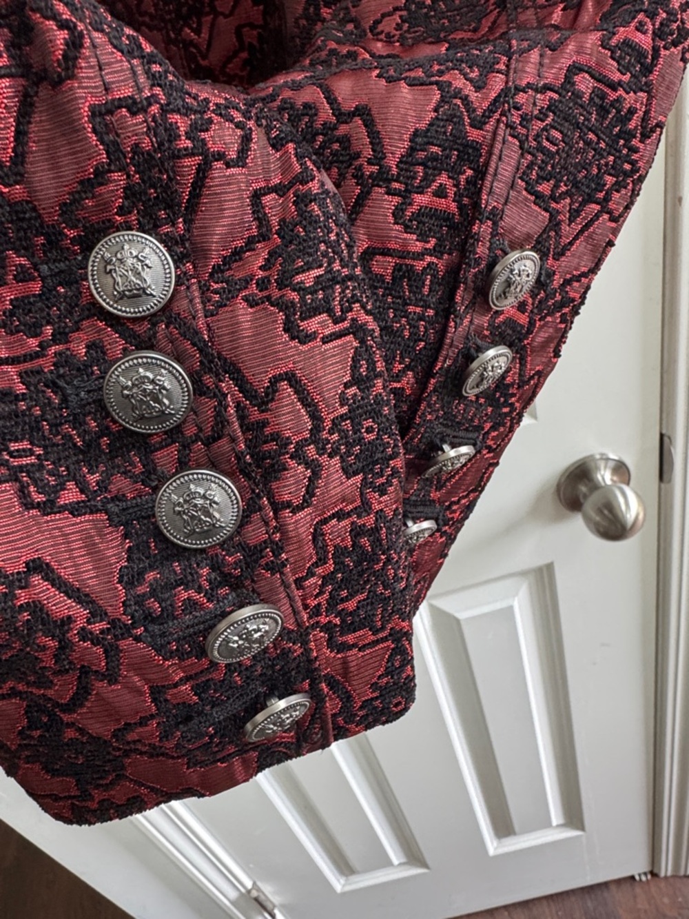 Cass Red Brocade Military-Style Blazer Jacket - Picture 7 of 8